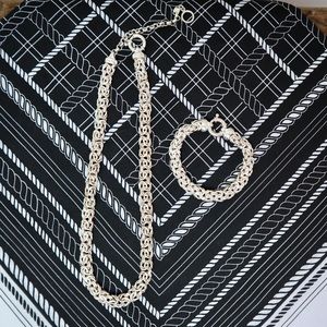 Vintage Silver Braided Chain Necklace & Bracelet